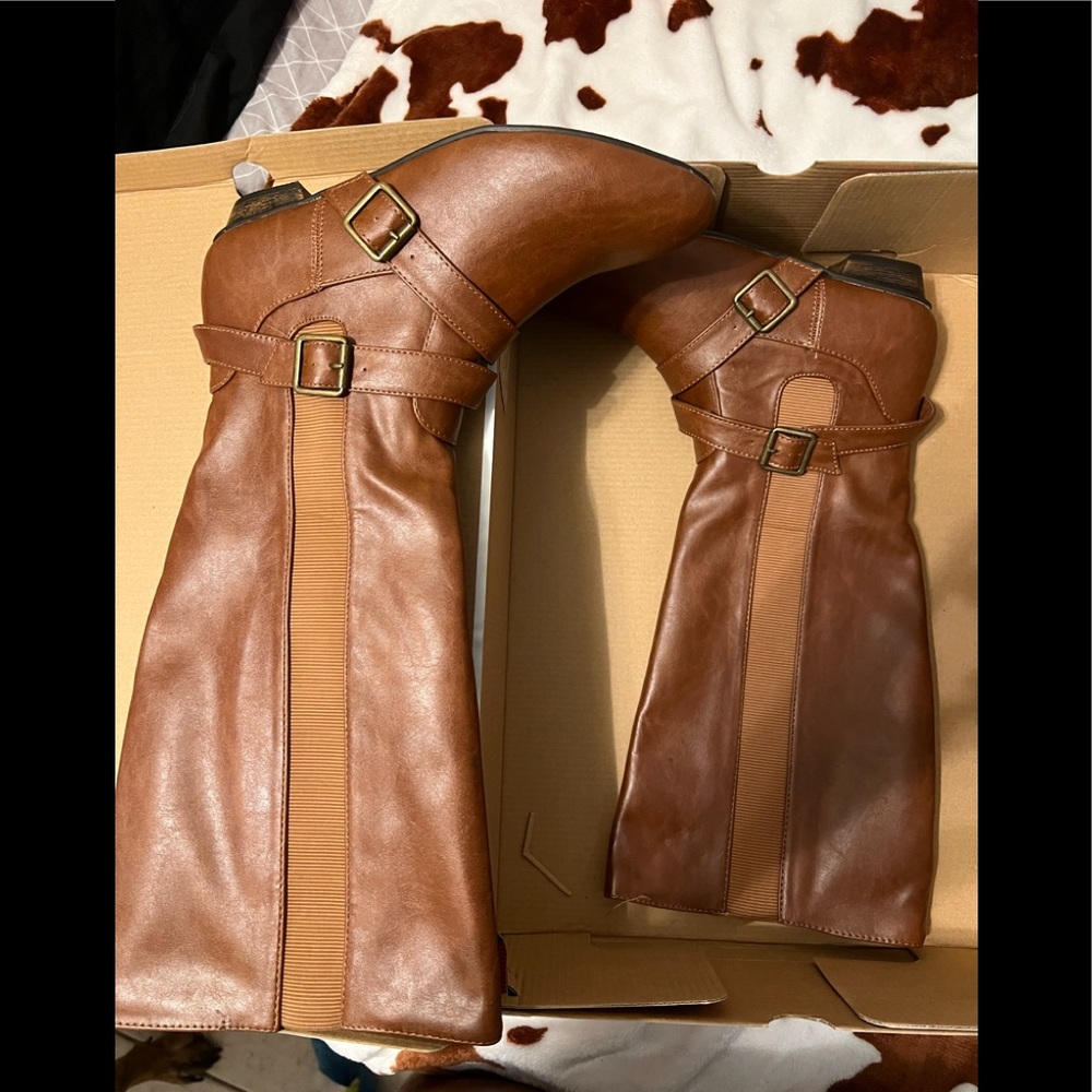 Brown leather boots